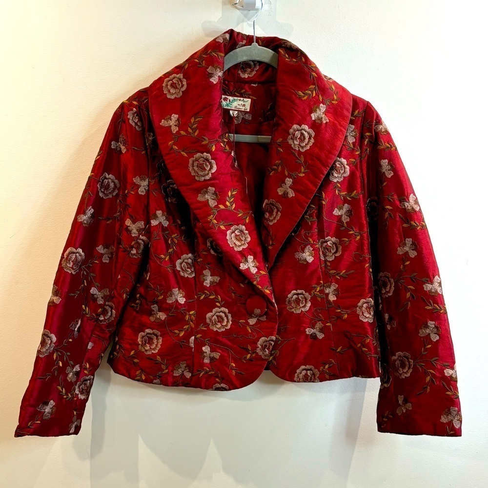SISSY ME Sz L Blazer Jacket Puffer All Over  Embroidery Cropped Art to Wear NEW